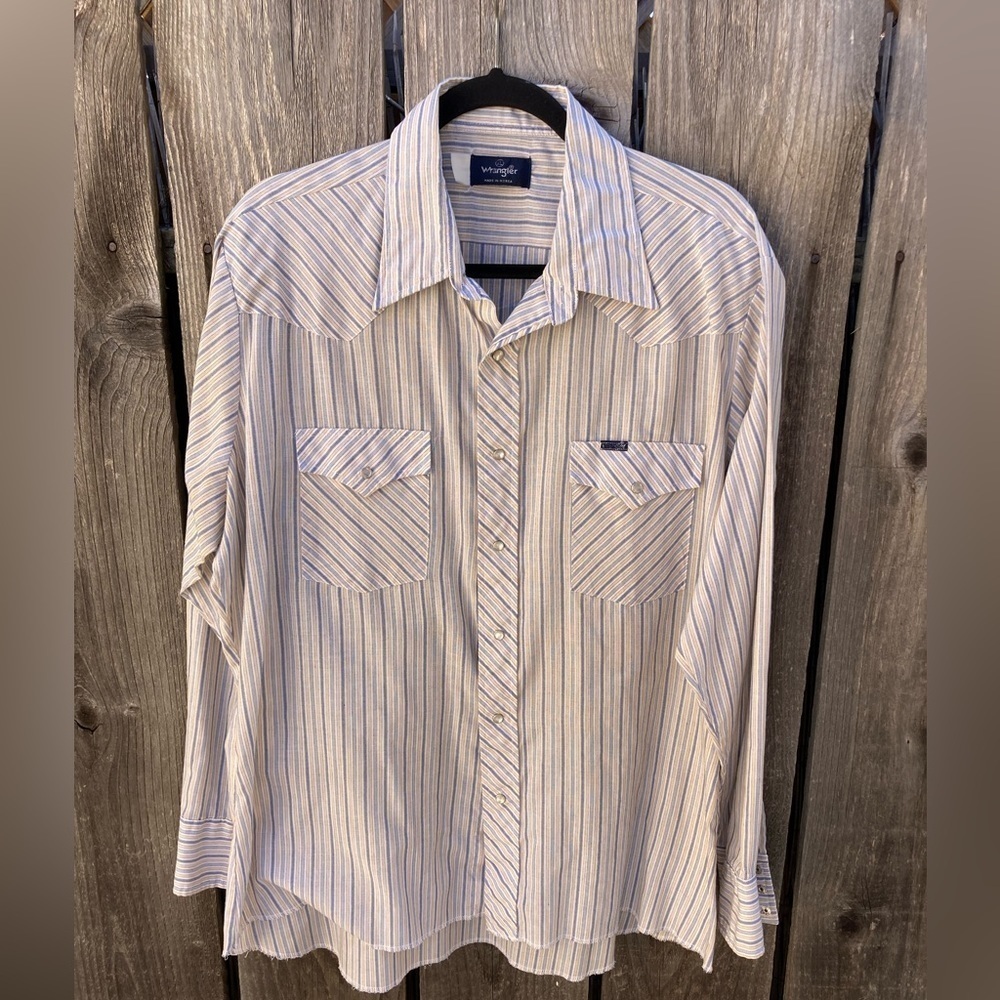 Men's Vintage Wrangler Multicolor Striped Western Shirt‎ XL Snaps Cowboy Ranch